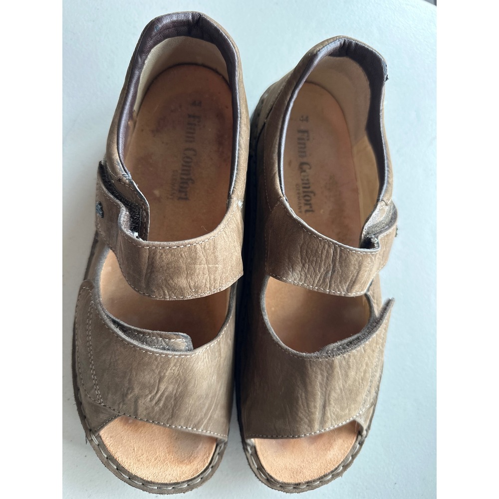 Finn Comfort Germany Brown Leather Nubuck Sandals Mens 44 2436307‎ Hook Loop